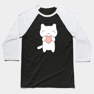 Kawaii Cute Cat With Heart T-Shirt Baseball T-Shirt